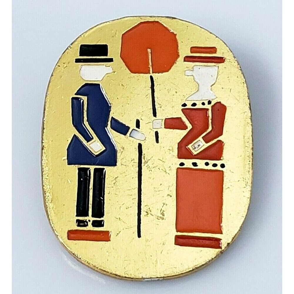Russian Badge Lapel Pin Brooch With Couple Sign Gold Tone Enamel 20 KON Vintage